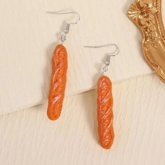 ✨ FREE Bread Snack Food Boho Peasant Hipster Pop Art Deco Farm Hippie Earrings - Picture 3 of 4